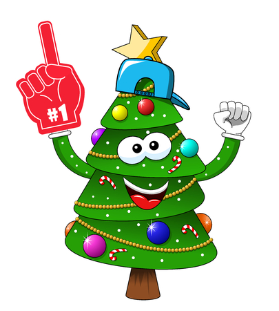 Cartoon xmas christmas tree exulting number one glove supporter fan isolatedのイラスト素材