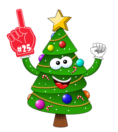 Cartoon xmas christmas tree exulting number 25 glove supporter fan isolatedのイラスト素材