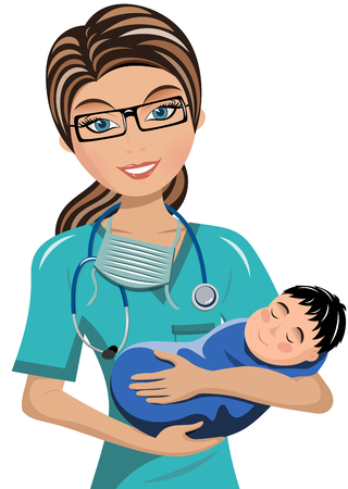 Woman Doctor Surgeon Holding newborn Isolatedのイラスト素材