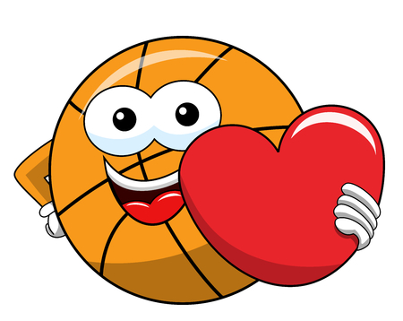 basketball ball cartoon funny character love heart isolated on whiteのイラスト素材