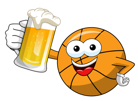basketball ball cartoon funny character mug beer celebration isolated on whiteのイラスト素材