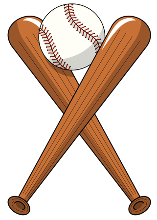Baseball ball crossed wooden bats logo cartoon vector isolated on whiteのイラスト素材