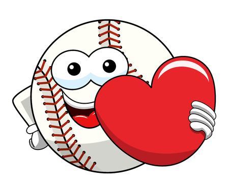 baseball ball character mascot cartoon love heart vector isolated on whiteのイラスト素材