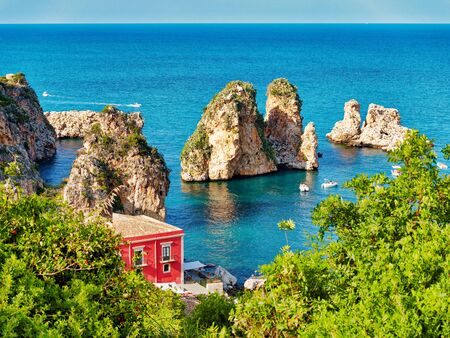Scopello Sicily Italy Tonnara (Tuna) and Stacks amazing panorama seascape