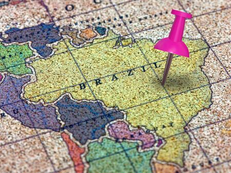 Brazil map closeup with pushpin or thumbtack.Brazil map closeup with pushpin or thumbtack.の写真素材