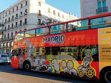 Madrid, Spain - Oct 2019: Double decker touristic bus in downtown