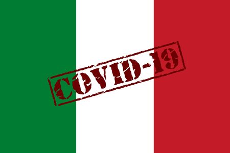 Covid-19 corina virus old stamp on italy flagの写真素材