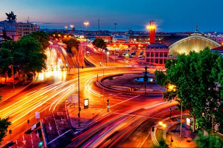 Long exposure shot of Plaza del Emperador Carlos V (Square of Emperor Carlos V) atocha station...