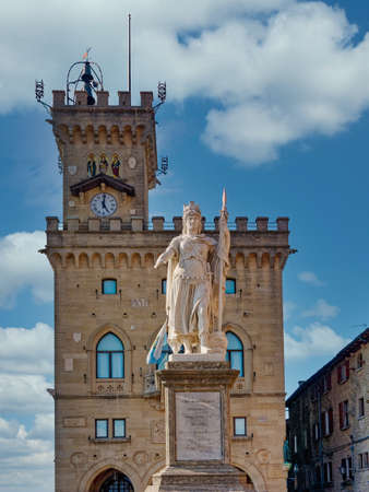 Public Palace Tower Clock and Statue of Liberty in San Marinoのeditorial素材