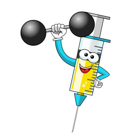 Smiling cartoon character mascot medical syringe vaccine thumb up vector illustration isolatedのイラスト素材