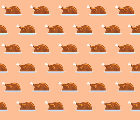 roasted turkey served on plate flat style seamless background thanksgiving day vector illustrationのイラスト素材