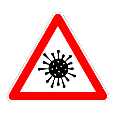 Traffic warning sign with virus danger isolated on white vector illustrationのイラスト素材