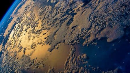 Blue Earth surface in the space. Solar system. Blue gradient. Space wallpaper.