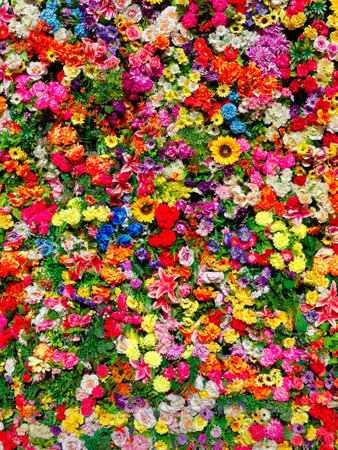 Flowers wall background with amazing red, orange, pink, purple, green and white flowers background...