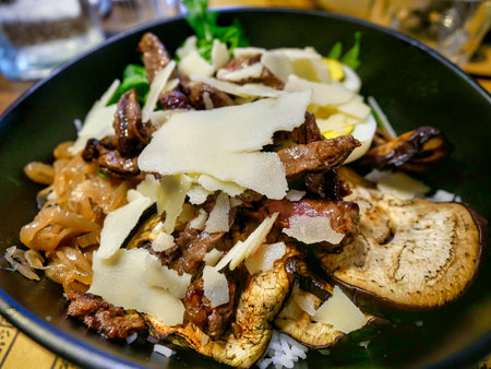 salad with beef and roasted vegetablesの写真素材