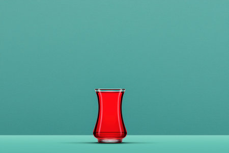 A vibrant red drink served in a traditional glass, set against a smooth teal background. This image captures the refreshing essence of beverages, perfect for food and drink-related themes. ai generated.の素材