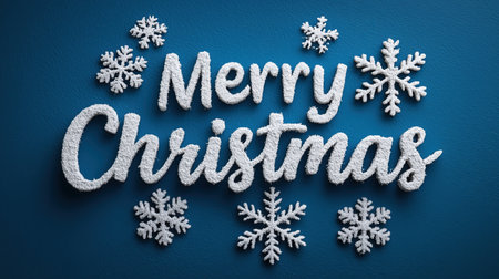 a festive design featuring the words 'merry christmas' surrounded by snowflakes on a blue background. perfect for holiday decorations and seasonal greetings. ai generated.の素材