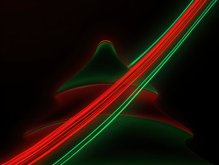 This abstract background features vibrant red and green lights, evoking a festive Christmas atmosphere. The design is suitable for holiday-themed projects and seasonal decorations. ai generated.の素材