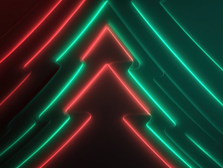 A vibrant abstract background featuring neon green and red lines shaped like Christmas trees. This design is perfect for holiday-themed projects and festive decorations. ai generated.の素材