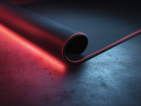 A sleek deskmat featuring a smooth surface and illuminated edges, perfect for enhancing any workspace. The design combines functionality with a contemporary aesthetic, making it an ideal accessory for gamers and professionals alike. ai generated.の素材