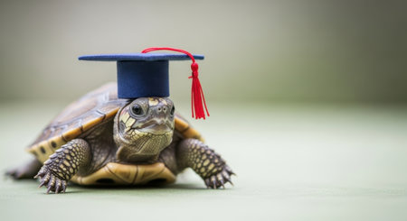 A turtle adorned with a graduation cap, symbolizing education and achievement. The image captures the whimsical nature of celebrating milestones in a unique way. ai generated.の素材