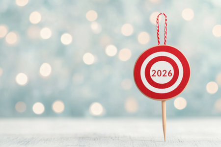 A festive decoration featuring a red and white target with the year 2026, set against a soft, blurred background. This image captures the spirit of celebration and anticipation for the new year. ai generated.の素材