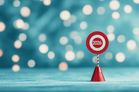 A festive decoration featuring a red and white sign displaying the year 2023, set against a soft blue background with bokeh lights. This image captures the spirit of celebration and new beginnings associated with the New Year. ai generated.の素材