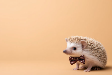 This adorable hedgehog is wearing a stylish bow tie, set against a soft pastel background. The image captures the charm and uniqueness of this small animal, making it perfect for various creative projects. ai generated.の素材