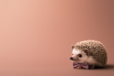 a charming hedgehog wearing a bow tie is featured against a soft pastel background. This adorable animal portrait captures the playful essence of hedgehogs in a unique and stylish way. ai generated.の素材