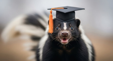 A playful skunk wearing a graduation cap, showcasing a fun and whimsical take on academic achievement. This image captures the joy of celebration and the spirit of learning in a unique way.ai generated.の素材