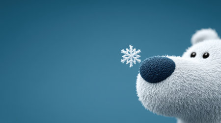 A whimsical illustration of a cute cartoon polar bear blowing a snowflake. The soft textures and vibrant colors create a playful winter scene, perfect for children's themes and seasonal designs.ai generated.の素材