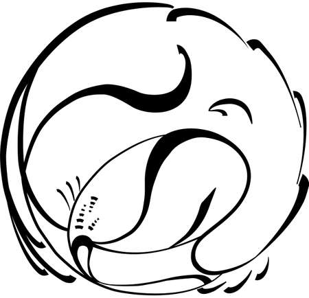 Linear image of wild animal. Black and white picture. Sleeping lionのイラスト素材