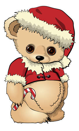 Teddy bear in Santa costume with striped lollipopのイラスト素材