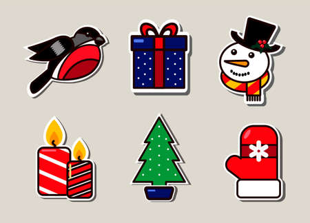 Set of holiday icons. Delivery package icons. The set can be used to decorate holiday cards, surprises and gifts. Vector illustration of favorite Christmas characters.のイラスト素材