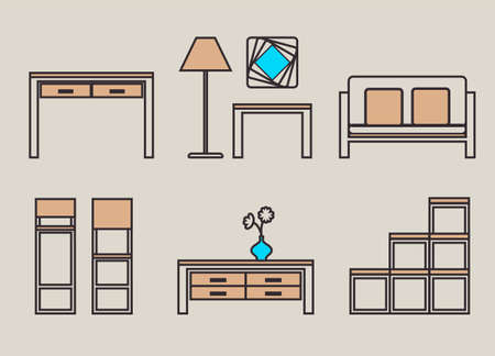 This set of loft-style furniture images can be used to create websites dedicated to interiors and furniture production. Use them also for similar printed materials.のイラスト素材