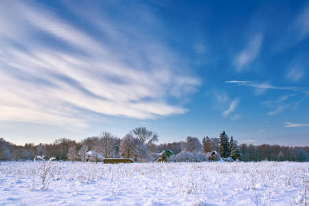 Village in winter morning