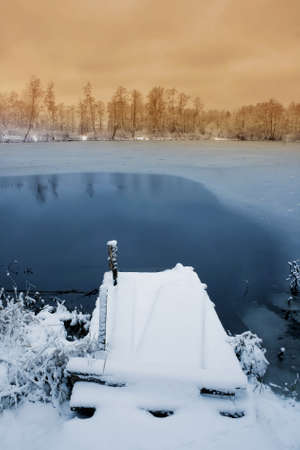 View to the lake in winterの写真素材