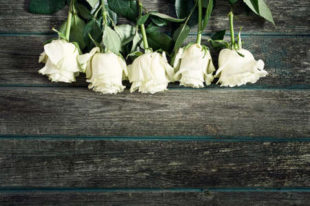 Roses on wooden backgroundの写真素材
