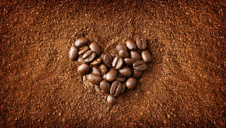 Heart shaped coffee beansの写真素材