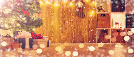 Brown background with gift boxesの写真素材