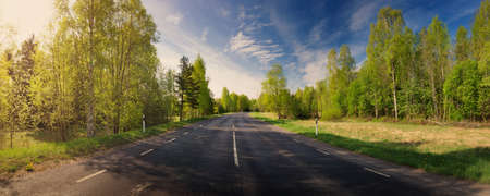 Road panorama on sunny spring dayの写真素材