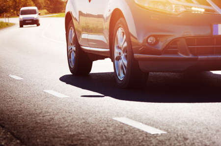Road panorama on sunny spring eveningの写真素材