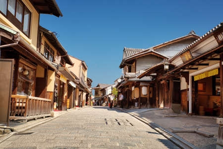 View to small street with Sakura tree in Higashiyama district, Kyoto, Japan