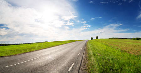 Road panorama on sunny spring day outdoorsの写真素材
