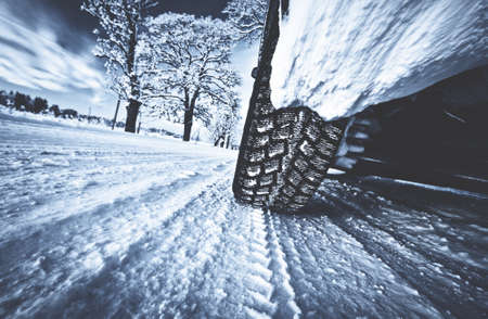 Closeup of car tires in winterの写真素材