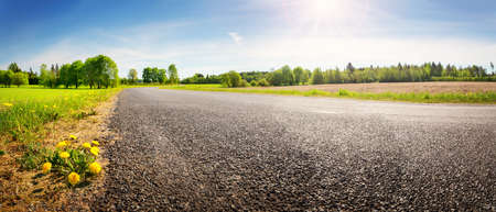 Road panorama on sunny spring dayの写真素材