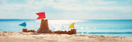 Sandcastle on the sea in summertimeの写真素材