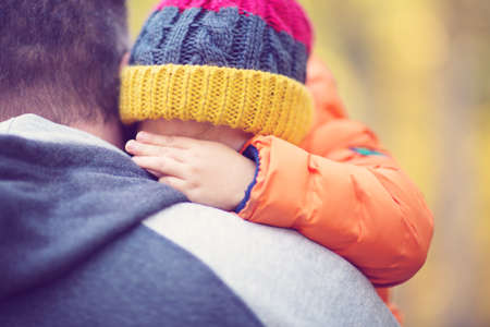 boy with father outdoors on the natureの写真素材