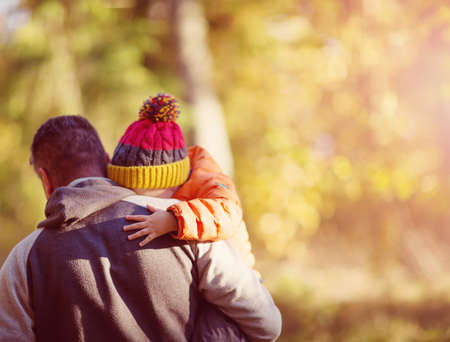 boy with father outdoors on the natureの写真素材