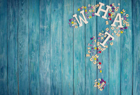question on blue painted planksの写真素材